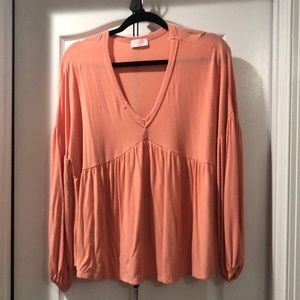 Pink babydoll style blouse with cute bell sleeves!